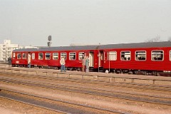 DSB MR 4001/4002 photographed at the railway station in Fredericia when it was presented to the public.7. April 1978.  The MR class was purchased from 1978 to 1985 in a number of 98. The first 30 were built by Uerdingen in Germany, the rest by Scandia in Denmark. Dieselhydraulic Deutz engine. 325 hp. Max speed 120 km/h - 75 mph. Length each unit 22 335 mm. Weight 34,5 metric tonnes. One trainset consists of two units. In 1995 - 1997 renovated and painted in a white/red colourscheme. Increased max. speed to 130 km/h - 81 mph. MR 2002 was in 2000 renumbered to MR 4043.
